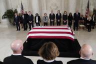 From left, Chief Justice of the United States John Roberts, Justice Clarence Thomas, Justice Samuel Alito, Justice Sonia Sotomayor Justice Elena Kagan, Justice Neil Gorsuch, Justice Brett Kavanaugh, Justice Amy Coney Barrett, Justice Ketanji Brown Jackson and retired Justice Anthony Kennedy, stand as the flag-draped casket of retired Supreme Court Justice Sandra Day OâConnor arrives at the Supreme Court in Washington, DC, USA, on Monday, December 18, 2023. OâConnor, a Arizona native and the first woman to serve on the nationâs highest court, died Dec. 1 at age 93. Photo by Jacquelyn Martin/Pool/ABACAPRESS