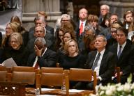 US Supreme Court Chief Justice John Roberts (2nd R), his wife Jane Sullivan (3rd R), Supreme Court Associate Justice Clarence Thomas (2nd L) his wife Virginia Thomas (L), Supreme Court Associate Justice Brett Kavanaugh (R) and Supreme Court Associate Justice Amy Coney Barrett (3rd L) attend the memorial service for former US Supreme Court Justice Sandra Day O