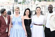 Jury Members, Pierfrancesco Favino, President of the Jury Greta Gerwig, Eva Green, Lily Gladstone, and Omar Sy attend the jury photocall at the 77th annual Cannes Film Festival at Palais des Festivals on May 14, 2024 in Cannes, France. Photo by David NIVIERE/ABACAPRESS
