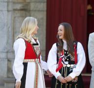 Crown Princess Mette-Marit, Princess Ingrid Alexandra during the celebrations of the National Day at the residence in Skaugum, Norway on May 17, 2024. Photo by Marius Gulliksrud/Stella Pictures/ABACAPRESS