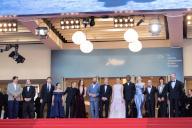 Efthymis Filippou, a guest, Hong Chau, Joe Alwyn, Willem Dafoe, Emma Stone, Yorgos Lanthimos, Jesse Plemons, Margaret Qualley, Mamoudou Athie, Hunter Schafer, Ed Guiney, Kasia Malipan and Andrew Lowe attending the "Kinds Of Kindness" Red Carpet at the 77th annual Cannes Film Festival at Palais des Festivals on May 17, 2024 in Cannes, France. Photo by David Boyer/ABACAPRESS