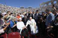 Pope Francis leads the meeting âArena of Peace: The Embrace of Justice and Peaceâ in Verona, Italy, on May 18, 2024, Photo by Vatican Media/Catholic Press Photo/IPA/ABACAPRESS