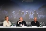 Uma Thurman, Paul Schrader and Richard Gere attending "Oh, Canada" press conference during the 77th annual Cannes Film Festival at the Palais des Festivals, in Cannes France, on May 18 2024. Photo by JM Haedrich/Pool/ABACAPRESS