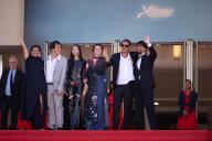 Filipa Reis, guest, Lang KhÃª Tran, Crista Alfaiate, Miguel Gomes and Goncalo Waddington attend the "Grand Tour" Red Carpet at the 77th annual Cannes Film Festival at Palais des Festivals on May 22, 2024 in Cannes, France. Photo by David Boyer/ABACAPRESS