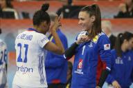 Laura Glauser and Estelle Nze Minko of France during the IHF Women