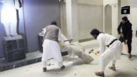 A video posted on internet on February 26, 2015 shows ISIS or Daesh (Daech) or "Islamic State" group militants destroying statues inside the Nineveh museum, northern Iraq. Some of the statues date from 8th century BC. Photo by Balkis Press/...