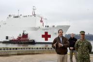 .March 30, 2020 New York City..Governor Andrew Cuomo welcomes USNS Comfort to New York City as it passes Pier 88 during the novel coronavirus disease (COVID-19) outbreak on March 30, 2020 in New York City...Credit: Kristin Callahan/ACE Pictures..Tel:Email: