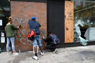 .June 2, 2020 New York City..Clean up of graffiti after protests in response to the killing of George Floyd. June 2, 2019 in New York City...Credit: Kristin Callahan/ACE Pictures..Tel:Email: