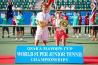 (L-R) Joel Schwaerzler (AUT), Emerson Jones (AUS), October 15, 2023 - Tennis : Singles Victory Ceremony at ITC Utsubo Tennis Center during Osaka Mayor