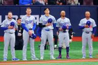 (L-R) Max Muncy, Freddie Freeman, Shohei Ohtani, Mookie Betts, Dave Roberts (Dodgers), MARCH 20, 2024 - Baseball : MLB World Tour Seoul Series opening game 1 between the San Diego Padres and the Los Angeles Dodgers at Gocheok Sky Dome, Seoul, South Korea. (Photo by Naoki Nishimura/AFLO SPORT
