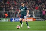 Jorginho of Arsenal in action during the UEFA Champions League quarter final second leg soccer match between Bayern Munich and Arsenal at the Allianz Arena in Munich, Germany, April 17, 2024. (Photo by Takamoto Tokuhara\/AFLO