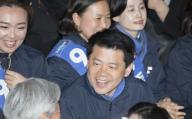 Kim Jun-Hyeong, April 9, 2024 : Kim Jun-Hyeong (front), a candidate of the Rebuilding Korea Party for proportional representation seats, participates in the party\'s meeting with supporters ahead of the April 10 general elections in Seoul, South Korea. (Photo by Lee Jae-Won\/AFLO