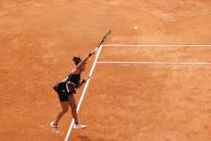 MADRID, SPAIN - APRIL 25:Naomi Osaka returns a shot against Liudmila Samsonova during their match on Day 4 of the Mutua Madrid Open at Caja Magica Stadium in Madrid.(Photo by Guille Martinez\/AFLO