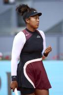 Naomi Osaka of Japan reacts against Liudmila Samsonova during day four of the Mutua Madrid Open 2024 at Caja Magica on April 25, 2024, in Madrid, Spain