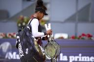 Naomi Osaka of Japan reacts after defeat the match against Liudmila Samsonova during day four of the Mutua Madrid Open 2024 at Caja Magica on April 25, 2024, in Madrid, Spain