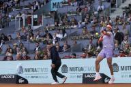 MADRID, SPAIN - APRIL 25:Rafael Nadal returns a shot against Darwin Blanch during their match on Day 4 of the Mutua Madrid Open at Caja Magica Stadium in Madrid.(Photo by Guille Martinez\/AFLO)MADRID, SPAIN - APRIL 25: Rafael Nadal returns a shot against Darwin Blanch during their match on Day 4 of the Mutua Madrid Open at Caja Magica Stadium in Madrid.(Photo by Guille Martinez\/AFLO