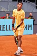 Felix Auger-Aliassime (CAN), APRIL 25, 2024 - Tennis : Felix Auger-Aliassime during singles round of 128 match against Yoshihito Nishioka on the ATP tour Masters 1000 "Mutua Madrid Open tennis tournament" at the Caja Magica in Madrid, Spain. (Photo by Mutsu Kawamori\/AFLO