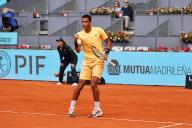 Felix Auger-Aliassime (CAN), APRIL 25, 2024 - Tennis : Felix Auger-Aliassime celebrate after point during singles round of 128 match against Yoshihito Nishioka on the ATP tour Masters 1000 "Mutua Madrid Open tennis tournament" at the Caja Magica in Madrid, Spain. (Photo by Mutsu Kawamori\/AFLO