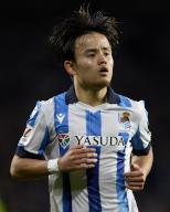 Takefusa Kubo of Real Sociedad looks on during the LaLiga EA Sports match between Real Sociedad and Real Madrid CF at Reale Arena on April 26, 2024, in San Sebastian, Spain