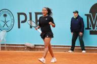 Robin Montgomery (USA), APRIL 26, 2024 - Tennis : Robin Montgomery celebrate after point during singles round of 64 match against Katie Boulter on the WTA 1000 tournaments Mutua Madrid Open tennis tournament at the Caja Magica in Madrid, Spain. (Photo by Mutsu Kawamori\/AFLO