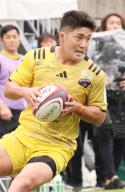 April 27, 2024, Tokyo, Japan - Tokyo Suntory Sungoliath fly half Mikio Takamoto carries the ball during a Japan Rugby League One match against Toshiba Brave Lupus Tokyo at the Prince Chichibu rugby stadium in Tokyo on Saturday, April 27, 2024. Brave Lupus defeated Sungoliath 36-27. (photo by Yoshio Tsunoda\/AFLO