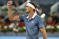 Alexander Zverev (GER), APRIL 28, 2024 - Tennis : Alexander Zverev celebrate after point during singles round of 32 match against Denis Shapovalov on the ATP tour Masters 1000 "Mutua Madrid Open tennis tournament" at the Caja Magica in Madrid, Spain. (Photo by Mutsu Kawamori\/AFLO