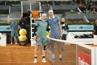 (L-R) Denis Shapovalov (CAN), Alexander Zverev (GER), APRIL 28, 2024 - Tennis : Denis Shapovalov and Alexander Zverev take photo before start singles round of 32 match on the ATP tour Masters 1000 "Mutua Madrid Open tennis tournament" at the Caja Magica in Madrid, Spain. (Photo by Mutsu Kawamori\/AFLO