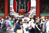 April 29, 2024, Tokyo, Japan - Tokyo\'s Asakusa entertainment district is ctouists roded with on Monday, April 29, 2024. The number of inbound tourists marked 3.08 million in March, hit record high thanks weak yen. (photo by Yoshio Tsunoda\/AFLO