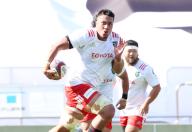 May 5, 2024, Tokyo, Japan - Toyota Verblitz lock Isaiah Mapusua carries the ball during a Japan Rugby League One match against Ricoh Black Rams Tokyo at the Prince Chichibu rugby stadium in Tokyo on Sunday, May 5, 2024. Verblitz defeated Black Rams 45-18. (photo by Yoshio Tsunoda\/AFLO