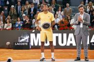 Felix Auger-Aliassime (CAN), MAY 5, 2024 - Tennis : Felix Auger-Aliassime receiving his runner-up dish after lossing singles finals match on the ATP tour Masters 1000 "Mutua Madrid Open tennis tournament" at the Caja Magica in Madrid, Spain. (Photo by Mutsu Kawamori\/AFLO