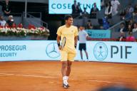 Felix Auger-Aliassime (CAN), MAY 5, 2024 - Tennis : Felix Auger-Aliassime during singles finals match against Andrey Rublev on the ATP tour Masters 1000 "Mutua Madrid Open tennis tournament" at the Caja Magica in Madrid, Spain. (Photo by Mutsu Kawamori\/AFLO