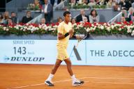 Felix Auger-Aliassime (CAN), MAY 5, 2024 - Tennis : Felix Auger-Aliassime celebrate after point during singles finals match against Andrey Rublev on the ATP tour Masters 1000 "Mutua Madrid Open tennis tournament" at the Caja Magica in Madrid, Spain. (Photo by Mutsu Kawamori\/AFLO