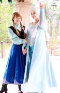 May 7, 2024, Urayasu, Japan - Disney movie "Frozen" characters Anna (L) and Elsz (R) greet guests at the Tokyo DisneySea\'s new area Fantasy Springs at a press preview in Urayasu, surban in Tokyo on Tuesday, May 7. The Fantasy Springs will open for public on June 6. (photo by Yoshio Tsunoda\/AFLO