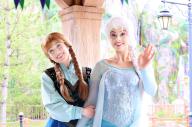 May 7, 2024, Urayasu, Japan - Disney movie "Frozen" characters Anna (L) and Elsz (R) greet guests at the Tokyo DisneySea\'s new area Fantasy Springs at a press preview in Urayasu, surban in Tokyo on Tuesday, May 7. The Fantasy Springs will open for public on June 6. (photo by Yoshio Tsunoda\/AFLO