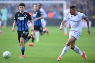 Cristiano Biraghi (Fiorentina)Kyriani Sabbe (Club Brugge) during the UEFA Europa Conference League match between Club Brugge 1-1 Fiorentina at Jan Breydel Stadium on May 8, 2024 in Bruges, Belgium. (Photo by Maurizio Borsari\/AFLO