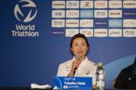 2024\/05\/09, Yokohama, Yukako Hata at the Press Conference of the World Triathlon Championship Series Yokohama at the Hotel New Grand. (Photo by Michael Steinebach\/AFLO