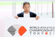 May 13, 2024, Tokyo, Japan - Japanese designer Ryo Nakagawa displays the logo mark of World Athletics Championships Tokyo 2025 at Japan