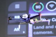 May 13, 2024, Tokyo, Japan - US drone maker Skydio demonstrates their latest drone "Skydio X10" which allows to fly autonomously in tatal darkness places with visible and infrared cameras as Japan