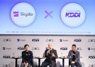 May 13, 2024, Tokyo, Japan - (L-R) KDDI executive officer Hiromichi Matsuda, Skydio Japan president Tom Moss and KDDI Smart Drone president Masafumi Hirono announce Japan