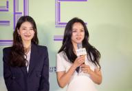 Bae Suzy and Tang Wei, May 9, 2024 : Cast members Bae Suzy (L) and Tang Wei attend a press conference of Korean film "Wonderland" in Seoul, South Korea. The sci-fi fantasy film revolves around people who use an AI service called "Wonderland" that allows them to communicate with their deceased loved ones by video calls. (Photo by Lee Jae-Won/AFLO