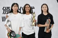 (L-R) Rizu Akama (JPN), Rayssa Leal (BRA), Koko Yoshizawa (JPN), MAY 19, 2024 - Skateboarding : OQS olympic qualifier series for paris 2024 Women