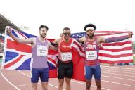 (L-R) Zachary SHAW (GBR), Serkan YILDIRIM (TUR), Noah MALONE (USA), MAY 18, 2024 - Athletics : Kobe 2024 Para Athletics World Championships Men