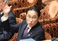 May 20, 2024, Tokyo, Japan - Japanese Prime Minister Fumio Kishida raises his hand to answer a question at Lower House