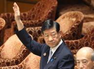 May 20, 2024, Tokyo, Japan - Japanese Environment Minister Shintaro Ito raises his hand to answer a question at Lower House