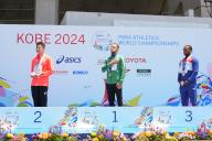 (L-R) Shuta Kawakami (JPN), Skander Djamil ATHMANI (ALG), Salum Ageze KASHAFALI (NOR), MAY 21, 2024 - Athletics : Kobe 2024 Para Athletics World Championships Men
