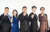 Heo Myeong-Haeng, Lee Joo-Bin, Ma Dong-Seok (Don Lee), Kim Moo-Yul, Lee Dong-Hwi, May 16, 2024 : (L-R) Director Heo Myeong-Haeng, Lee Joo-Bin, Ma Dong-Seok (Don Lee), Kim Moo-Yul and Lee Dong-Hwi, cast members and the director of film "The Roundup: Punishment" attend an event to show gratitude for the support of the audience in Seoul, South Korea. The fourth installment of "The Roundup" crime-action film franchise set another record by attracting more than 10 million viewers on May 15, after 22 days of screening, local media reported. (Photo by Lee Jae-Won/AFLO