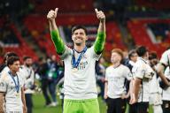 Thibaut Courtois (Real), JUNE 1, 2024 - Football \/ Soccer : Courtois celebrate after winning UEFA Champions League final 2024 London match between Borrusia Dortmund 0-2 Real Madrid CF at the Wembley Stadium in London, England. (Photo by Mutsu Kawamori\/AFLO