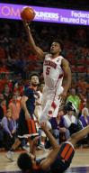 Clemson Tigers forward Jaron Blossomgame (5) drives to the basket against the Virginia Cavaliers on January 14, 2017. Mandatory Photo Credit: Vern Verna / Ai Wire