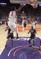 Clemson Tigers forward Jaron Blossomgame (5) drives to the basket against the Virginia Cavaliers on January 14, 2017. Mandatory Photo Credit: Vern Verna / Ai Wire