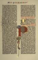 Gutenberg, Johannes, c.1397 - 1468, German blacksmith, goldsmith, printer, and publisher and inventor of mechanical movable type printing. Initial “P”, introduction to Philemon and initial “P”, Philemon. From: 42–lined Latin bible (“Gutenberg Bible”) in Missal script, two columned; finished c.1455 in Mainz. Type printing and illumination. Berlin, Staatsbibliothek Preußischer Kulturbesitz.